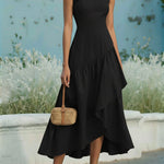 Women's Sleeveless Linen And Cotton Ruffle Hem Dress