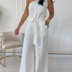 Elegant Off-the-shoulder Linen Wide-leg Jumpsuit