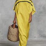 Off-the-shoulder, Straight-neck Linen And Cotton Dress