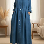 Women's Peter Pan Collar Long-sleeved Cotton And Linen Dress