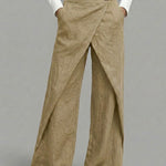 Women's Solid Color Elastic Waist Casual Loose Linen Wide-leg Pants
