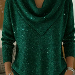 Vintage Soft Triangle Neck Sequined Shiny Sweater Top