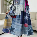 Women's Abstract Gradient Geometry Patterns Art Print Casual Denim Dress