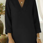 Elegant Pleated V-neck A-line Linen Top
