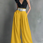Women's Solid Color High-waisted Casual Loose Cotton Wide-leg Pants
