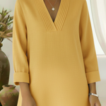 Elegant Pleated V-neck A-line Linen Top