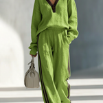 Cozy Color-blocked Linen-cotton Sweatshirt And Pants Set