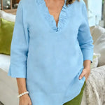 Women's Solid Color V-neck 3/4 Sleeve Casual Loose Cotton And Linen Top