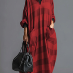 Cozy Plaid Print Loose-fitting Stand-collar Dress