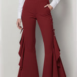 Elegant Flared Trousers With Ruffled Hems