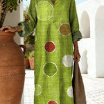 Women's Abstract Color Blocking Pattern Art Print Casual Cotton Dress