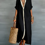Women's Loose-fitting Linen And Cotton Shirt Dress