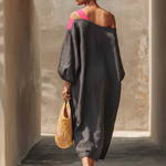 Casual Off-the-shoulder Color-block Loose Cotton Dress