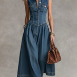 Women's Sleeveless Casual Loose Denim Wide-leg Jumpsuit With Lapel Collar