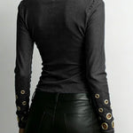 Women's Denim-look V-neck Long-sleeved Casual Loose-fitting Top