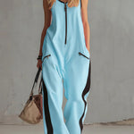 Women's Round Neck Sleeveless Casual Loose-fitting Cotton Wide-leg Jumpsuit