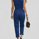 Fashionable And Casual Zippered Sleeveless Cotton Jumpsuit