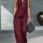 Women's Stand-collar Sleeveless Casual Loose Cotton And Linen Jumpsuit