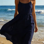 Women's Long Cotton And Linen Suspender Dress
