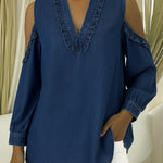 Elegant Off-the-shoulder V-neck Denim Top