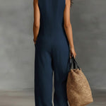 Women's V-neck Sleeveless Casual Loose Cotton And Linen Jumpsuit