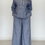 Elegant Button-up Shirt And Wide-leg Trousers Linen Set