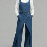 Women's Square-neck Sleeveless Loose-fitting Denim Wide-leg Jumpsuit
