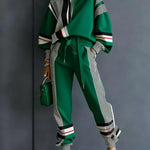 Women's Color Block Long Sleeve Casual Loose Hooded Sweatshirt And Elastic Waist Casual Pants Set