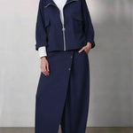 Women's Casual Zippered Cotton Jacket And Pants Two-piece Set