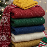 Christmas Sparkling Cozy V-neck Lantern Sleeve Knit Sweater