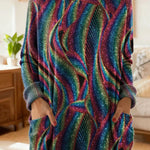 Women's Retro Abstract Pattern Art Print Casual Cotton Knitted Sweater