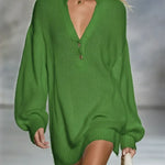 Women's Cozy V-neck Knit Sweater Dress