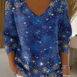 Women's Winter Christmas Gradient Snowflake Decoration Pattern Casual V Collar Long Sleeve Sweater