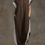 Women's Relaxed Stand-collar Short-sleeved Casual Loose Cotton Wide-leg Jumpsuit