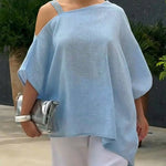 Women's Loose-fitting Linen And Cotton Off-the-shoulder Top