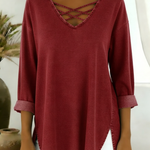 Casual Loose-fitting V-neck Denim Cotton Top