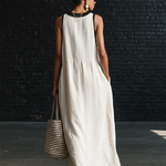 Classic Elegant Color-blocked Tie-neck Maxi Dress