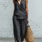 Minimalist Collared Shirt And Wide-leg Pant Linen Two-piece Set