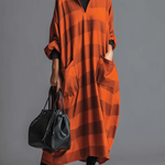 Cozy Plaid Print Loose-fitting Stand-collar Dress
