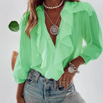Women's Retro Romantic V-neck Long-sleeved Ruffle Shirt