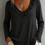 Cozy Ruffled V-neck Cotton Top