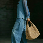 Elegant Stylish Mesh Sleeves Top Denim Two-piece Set