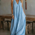 Women's Casual Sleeveless Loose Pocket Vest Long Dress