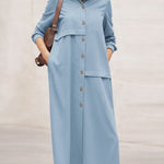 Women's Solid Color Lapel Long-sleeved Casual Loose Cotton And Linen Shirt Dress