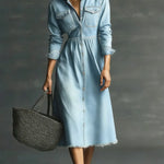 Women's Stylish Art Casual Stand Collar Washed Denim Dress