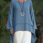 Romantic Double-layered Hem Denim Shirt Top