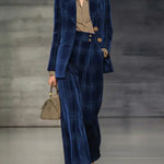Women's Velvet Plaid Suit Jacket And Trousers Two-piece Set