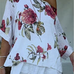 Loose And Cozy Floral Print Linen And Cotton Top