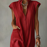 Elegant Ruff Collar Fashion Linen Cotton Midi Dress