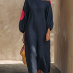 Casual Off-the-shoulder Color-block Loose Cotton Dress